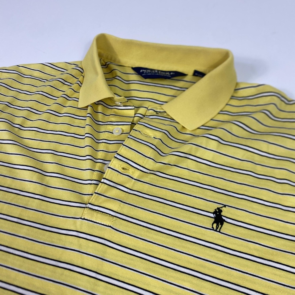 Polo Ralph Lauren Polo Golf‎ Shirt Mens Large Yellow Stripe Pima Cotton Classic